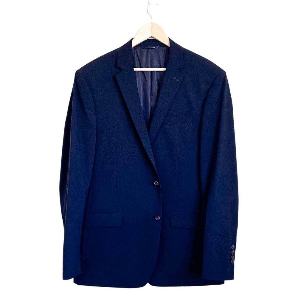 Ralph Lauren Mens Classic Wool Blazer Sport Coat Size 46L Black 2 Button Formal